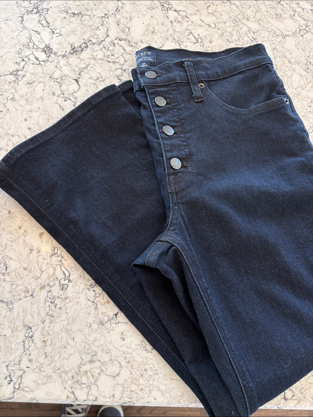 J. CREW Stylish High-Rise Crop Flare Button-Fly Jeans in Navy Denim Women’s 30